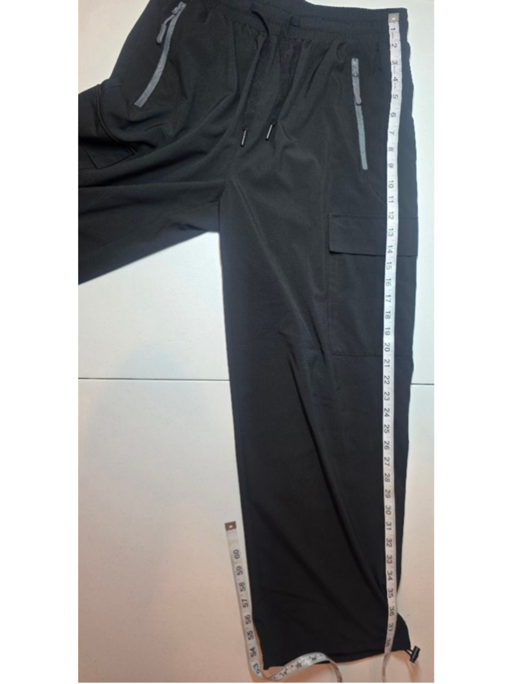 Farungs Black Cargo Jogger Pants L Wide Leg Drawstring Stretch Utility - Picture 7 of 8